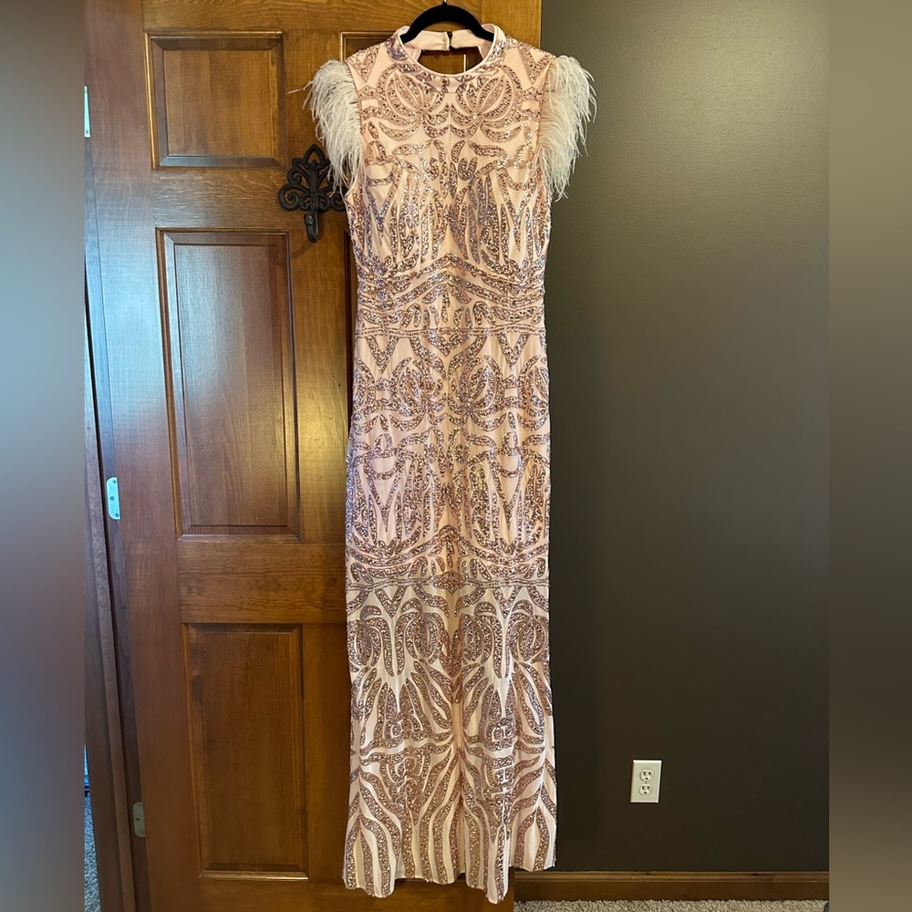 Guess Sequin and Feather Prom Formal Gown